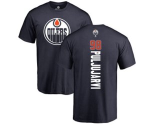 Edmonton Oilers #98 Jesse Puljujarvi Navy Blue Backer T-Shirt