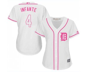 Women\'s Detroit Tigers #4 Omar Infante Authentic White Fashion Cool Base Baseball Jersey