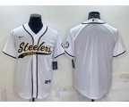 Pittsburgh Steelers White Team Big Logo With Patch Cool Base Stitched Baseball Jersey