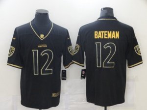 Baltimore Ravens #12 Rashod Bateman Nike Black Gold Retro Football Jersey