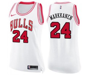Women\'s Chicago Bulls #24 Lauri Markkanen Swingman White Pink Fashion Basketball Jersey