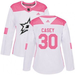 Women\'s Dallas Stars #30 Jon Casey Authentic White Pink Fashion NHL Jersey