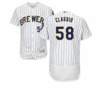 Milwaukee Brewers #58 Alex Claudio White Home Flex Base Authentic Collection Baseball Jersey
