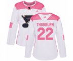 Women Adidas St. Louis Blues #22 Chris Thorburn Authentic White Pink Fashion NHL Jersey