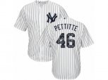 New York Yankees #46 Andy Pettitte Authentic White Team Logo Fashion MLB Jersey