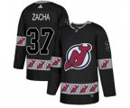 New Jersey Devils #37 Pavel Zacha Authentic Black Team Logo Fashion Hockey Jersey