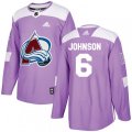 Colorado Avalanche #6 Erik Johnson Authentic Purple Fights Cancer Practice NHL Jersey