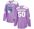 Adidas New York Rangers #50 Lias Andersson Authentic Purple Fights Cancer Practice NHL Jersey