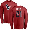 Houston Texans #21 Tyler Ervin Red Name & Number Logo Long Sleeve T-Shirt