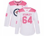 Women Winnipeg Jets #64 Logan Stanley Authentic White Pink Fashion NHL Jersey