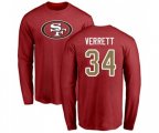 San Francisco 49ers #34 Jason Verrett Red Name & Number Logo Long Sleeve T-Shirt