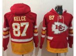 Kansas City Chiefs #87 Travis Kelce Red Gold Name & Number Pullover NFL Hoodie