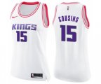 Women's Sacramento Kings #15 DeMarcus Cousins Swingman White Pink Fashion Basketball Jersey