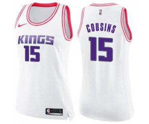 Women\'s Sacramento Kings #15 DeMarcus Cousins Swingman White Pink Fashion Basketball Jersey