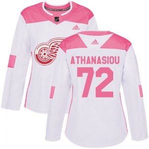 Women\'s Detroit Red Wings #72 Andreas Athanasiou Authentic White Pink Fashion NHL Jersey