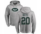 New York Jets #20 Marcus Maye Ash Name & Number Logo Pullover Hoodie