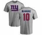New York Giants #10 Eli Manning Ash Name & Number Logo T-Shirt