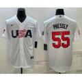 USA Baseball #55 Ryan Pressly 2023 White World Baseball Classic Stitched Jerseys