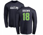 Seattle Seahawks #18 Jaron Brown Navy Blue Name & Number Logo Long Sleeve T-Shirt