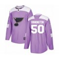 St. Louis Blues #50 Jordan Binnington Authentic Purple Fights Cancer Practice Hockey Jersey