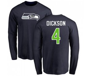 Seattle Seahawks #4 Michael Dickson Navy Blue Name & Number Logo Long Sleeve T-Shirt