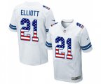 Dallas Cowboys #21 Ezekiel Elliott Elite White Road USA Flag Fashion Football Jersey