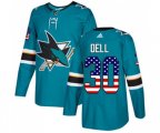 Adidas San Jose Sharks #30 Aaron Dell Authentic Teal Green USA Flag Fashion NHL Jersey