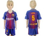 2017-18 Barcelona 5 SERGIO Home Youth Soccer Jersey
