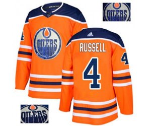 Edmonton Oilers #4 Kris Russell Authentic Orange Fashion Gold NHL Jersey