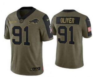 Buffalo Bills #91 Ed Oliver 2021 Olive Salute To Service Limited Stitched Football Jersey