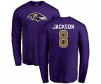 Baltimore Ravens #8 Lamar Jackson Purple Name & Number Logo Long Sleeve T-Shirt