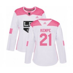 Women\'s Los Angeles Kings #21 Mario Kempe Authentic White Pink Fashion Hockey Jersey