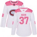 Women Montreal Canadiens #37 Antti Niemi Authentic White Pink Fashion NHL Jersey