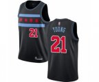 Chicago Bulls #21 Thaddeus Young Authentic Black Basketball Jersey - City Edition