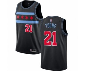 Chicago Bulls #21 Thaddeus Young Authentic Black Basketball Jersey - City Edition