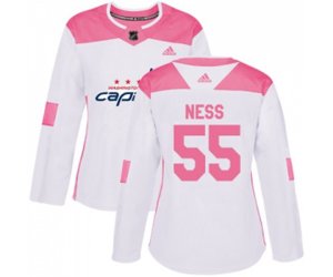 Women Washington Capitals #55 Aaron Ness Authentic White Pink Fashion NHL Jersey