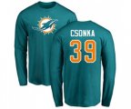 Miami Dolphins #39 Larry Csonka Aqua Green Name & Number Logo Long Sleeve T-Shirt