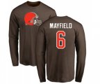 Cleveland Browns #6 Baker Mayfield Brown Name & Number Logo Long Sleeve T-Shirt