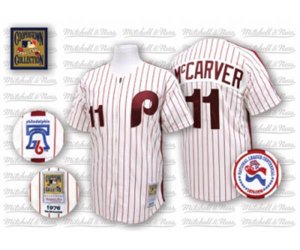 Philadelphia Phillies #11 Tim McCarver Authentic White Red Strip Throwback Baseball Jersey