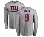 New York Giants #9 Riley Dixon Ash Name & Number Logo Long Sleeve T-Shirt