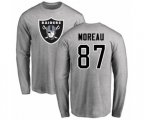Oakland Raiders #87 Foster Moreau Ash Name & Number Logo Long Sleeve T-Shirt