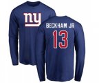 New York Giants #13 Odell Beckham Jr Royal Blue Name & Number Logo Long Sleeve T-Shirt