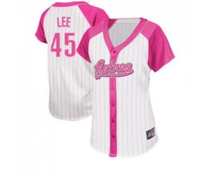 Women\'s Houston Astros #45 Carlos Lee Authentic White Pink Splash Fashion Baseball Jersey