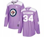 Winnipeg Jets #34 Michael Hutchinson Authentic Purple Fights Cancer Practice NHL Jersey