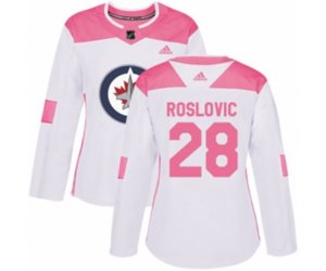 Women Winnipeg Jets #28 Jack Roslovic Authentic White Pink Fashion NHL Jersey