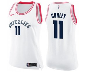 Women\'s Memphis Grizzlies #11 Mike Conley Swingman White Pink Fashion Basketball Jersey
