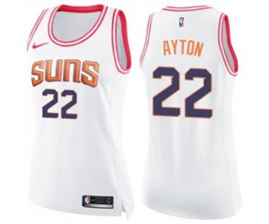 Women\'s Phoenix Suns #22 Deandre Ayton Swingman White Pink Fashion Basketball Jersey