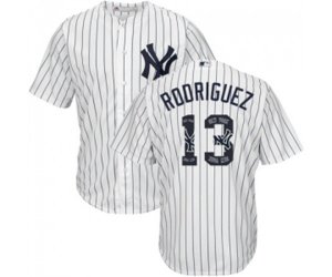 New York Yankees #13 Alex Rodriguez Authentic White Team Logo Fashion MLB Jersey