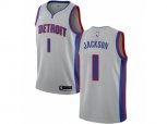 Detroit Pistons #1 Reggie Jackson Authentic Silver NBA Jersey Statement Edition