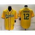 Green Bay Packers #12 Aaron Rodgers Yellow Stitched MLB Cool Base Nike Baseball Jersey